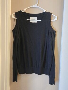 NWOT Lucky Brand Black Knit Crewneck Sweater- Peekaboo Shoulders